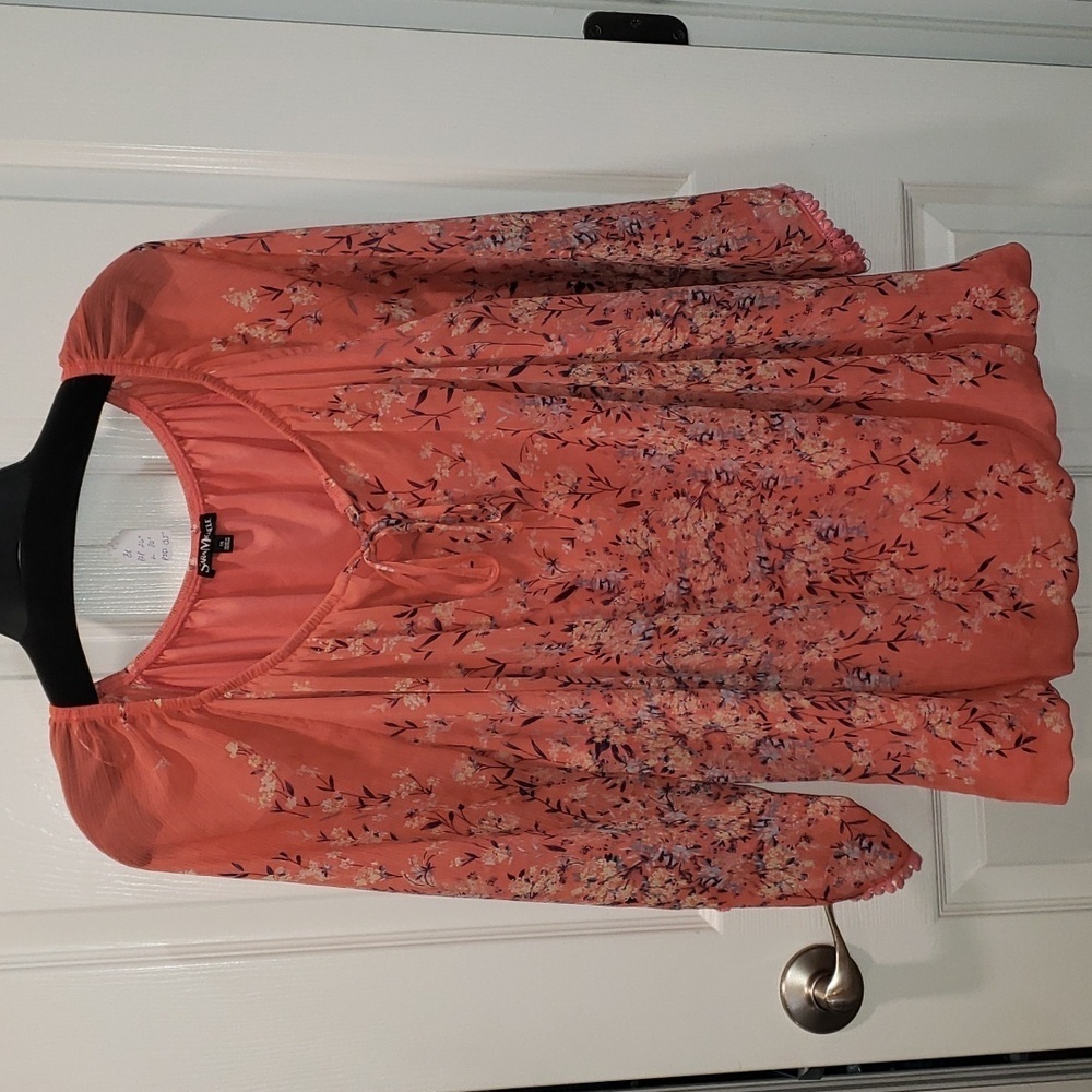 Sara Mitchel orange‎ floral Blouse women’s plus size 3X